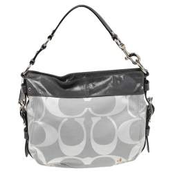 Coach Grey Signature Canvas and Patent Leather Zoe Hobo