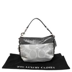 Coach Grey Signature Canvas and Patent Leather Zoe Hobo