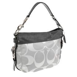 Coach Grey Signature Canvas and Patent Leather Zoe Hobo