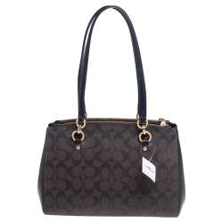Coach Brown/Black Coated Canvas and Leather Etta Carryall Satchel