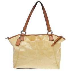 Coach Cream Signature Patent Leather Peyton Tote