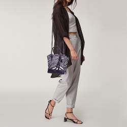 Pre Owned Coach Purple/White Canvas and Leather Tanner Legacy Tote