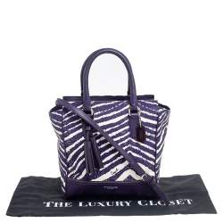 Pre Owned Coach Purple/White Canvas and Leather Tanner Legacy Tote