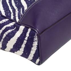 Pre Owned Coach Purple/White Canvas and Leather Tanner Legacy Tote