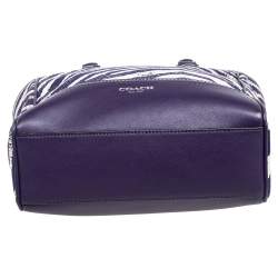 Pre Owned Coach Purple/White Canvas and Leather Tanner Legacy Tote