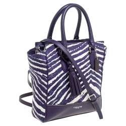 Pre Owned Coach Purple/White Canvas and Leather Tanner Legacy Tote