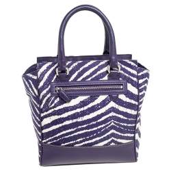 Pre Owned Coach Purple/White Canvas and Leather Tanner Legacy Tote