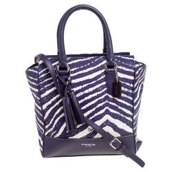 Pre Owned Coach Purple/White Canvas and Leather Tanner Legacy Tote