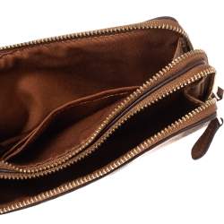 Pre Owned Coach Beige Signature Coated Canvas and Leather Double Zip Wristlet Pouch