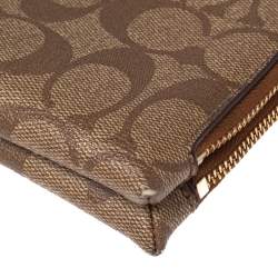 Pre Owned Coach Beige Signature Coated Canvas and Leather Double Zip Wristlet Pouch