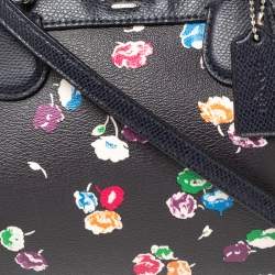Pre Owned Coach Navy Blue/Black Floral Print Coated Canvas and Leather Mini Bennett Satchel