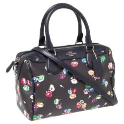 Pre Owned Coach Navy Blue/Black Floral Print Coated Canvas and Leather Mini Bennett Satchel