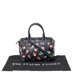 Pre Owned Coach Navy Blue/Black Floral Print Coated Canvas and Leather Mini Bennett Satchel