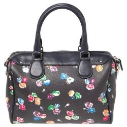 Pre Owned Coach Navy Blue/Black Floral Print Coated Canvas and Leather Mini Bennett Satchel