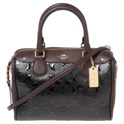 Pre Owned Coach Black/Burgundy Leather and Patent Leather Mini Bennett Satchel