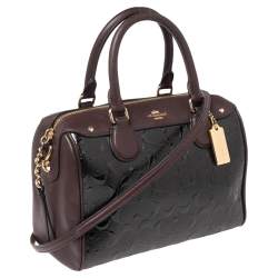 Pre Owned Coach Black/Burgundy Leather and Patent Leather Mini Bennett Satchel
