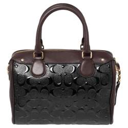 Pre Owned Coach Black/Burgundy Leather and Patent Leather Mini Bennett Satchel