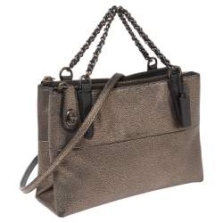 Pre Owned Coach Metallic Leather Mini Turnlock Borough Chain Bag