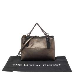Pre Owned Coach Metallic Leather Mini Turnlock Borough Chain Bag