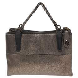 Pre Owned Coach Metallic Leather Mini Turnlock Borough Chain Bag
