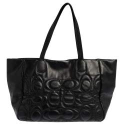 Pre Owned Coach Black Monogram Leather Turnlock Tote