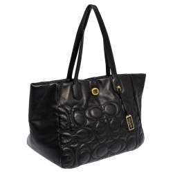Pre Owned Coach Black Monogram Leather Turnlock Tote