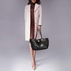 Pre Owned Coach Black Monogram Leather Turnlock Tote