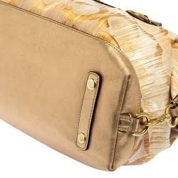 Pre Owned Coach Gold Ombre Signature Op Art Canvas and Leather Madison Sabrina Satchel 