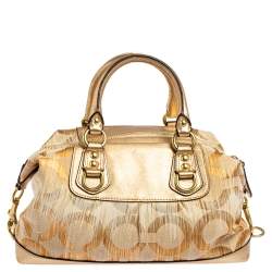 Pre Owned Coach Gold Ombre Signature Op Art Canvas and Leather Madison Sabrina Satchel 