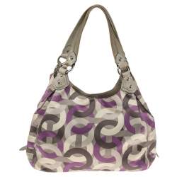 Pre Owned Coach Multicolor Signature Canvas and Leather Madison Maggie Hobo