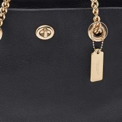 Pre Owned Coach Black Leather Turnlock Chain Tote