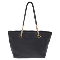 Pre Owned Coach Black Leather Turnlock Chain Tote