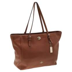 Pre Owned Coach Brown Leather Turnlock Buckle Tote
