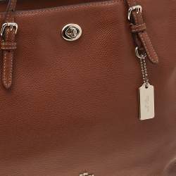 Pre Owned Coach Brown Leather Turnlock Buckle Tote