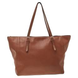 Pre Owned Coach Brown Leather Turnlock Buckle Tote