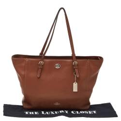 Pre Owned Coach Brown Leather Turnlock Buckle Tote