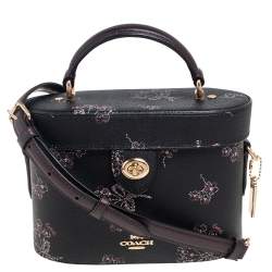 Coach Black Floral Print Leather Vanity Crossbody Bag