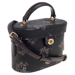 Coach Black Floral Print Leather Vanity Crossbody Bag