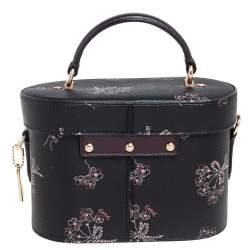 Coach Black Floral Print Leather Vanity Crossbody Bag