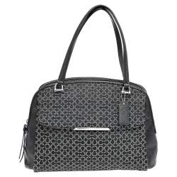 Coach Black Signature Canvas And Leather Double Top Zip Satchel