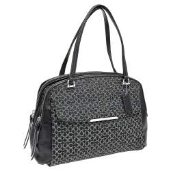 Coach Black Signature Canvas And Leather Double Top Zip Satchel