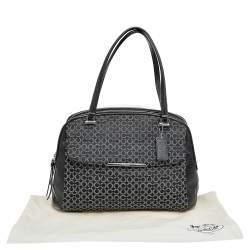 Coach Black Signature Canvas And Leather Double Top Zip Satchel
