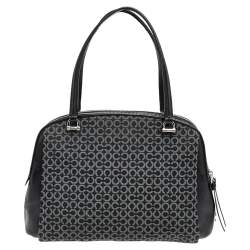 Coach Black Signature Canvas And Leather Double Top Zip Satchel