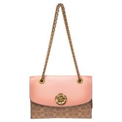 Pre Owned Coach Pink/Beige Leather and Coated Canvas Parker Shoulder Bag