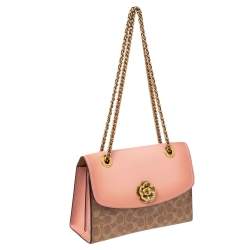 Pre Owned Coach Pink/Beige Leather and Coated Canvas Parker Shoulder Bag