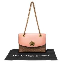 Pre Owned Coach Pink/Beige Leather and Coated Canvas Parker Shoulder Bag