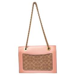Pre Owned Coach Pink/Beige Leather and Coated Canvas Parker Shoulder Bag