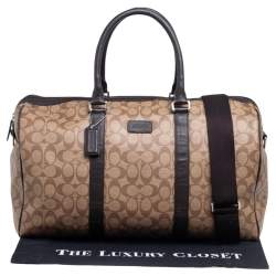 Pre Owned Coach Brown/Beige Signature Coated Canvas and Leather Metropolitan Duffle Bag
