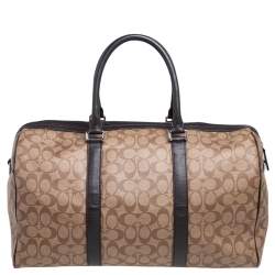 Pre Owned Coach Brown/Beige Signature Coated Canvas and Leather Metropolitan Duffle Bag