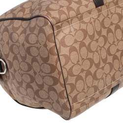 Pre Owned Coach Brown/Beige Signature Coated Canvas and Leather Metropolitan Duffle Bag